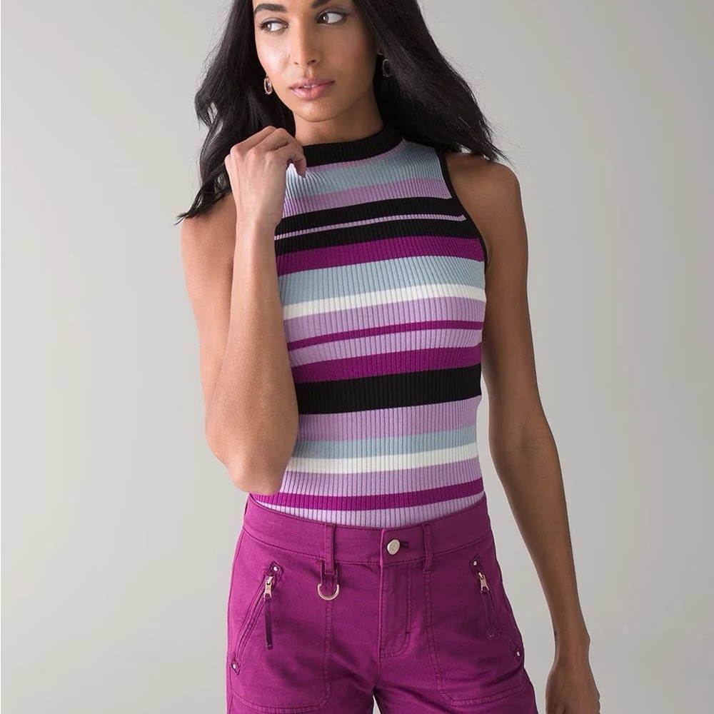 WHBM Striped Mock Neck Pullover